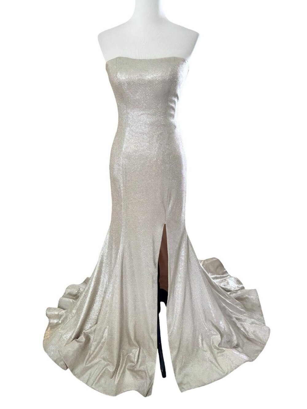 Sherri Hill Size 2 52954 Mermaid Prom Dress Silver Glitter High Slit Strapless